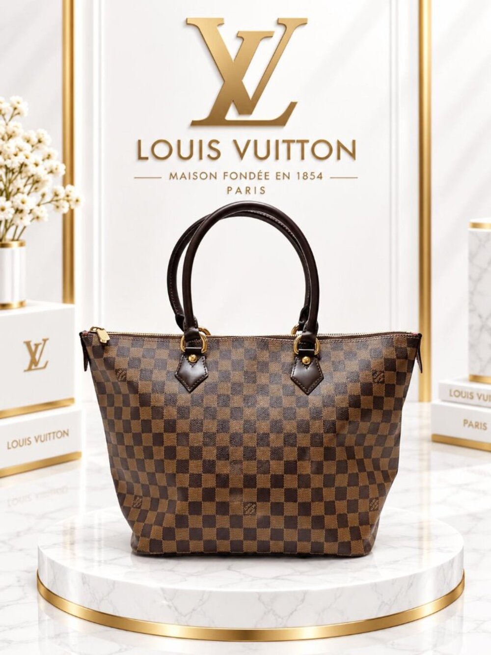 Authentic Louis Vuitton Saleya MM Damier Ebene Zip Tote Shoulder Bag